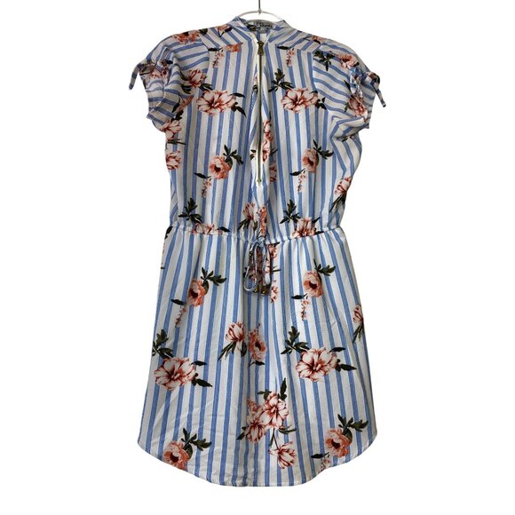 Floral & Striped Dress XL Short Sleeve Tie Sleeve Detail Zipper Feminine Cute - Picture 2 of 9